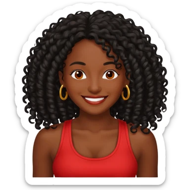 Rozonda Chilli Thomas medium dark skin long black curly hair, red tank top sticker