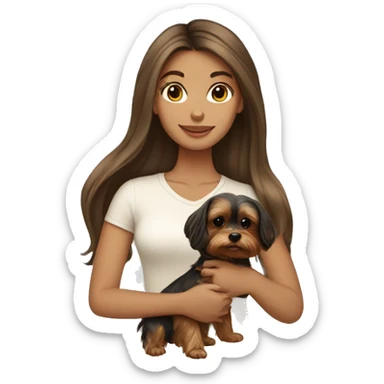 Brunette long hair light tan girl with yorkie puppy sticker