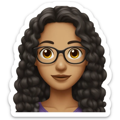 girl, big nose, long curly black hair, earrings, brown eyes, tan skin, freckles, glasses sticker
