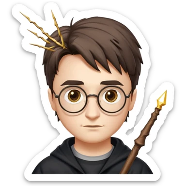Harry Potter with glasses, lightning scar, and wand sticker