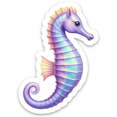 Cinematic Realistic Noble Sea Horse Portrait Emoji, Poised and graceful, with a slender, curved body and an elegantly arched neck adorned with finely detailed, shimmering scales in soft pastel hues, and gentle, focused eyes, rendered with lifelike texture and natural light; high shine, intelligent and serene, styled with an air of oceanic elegance, focused and attentive, soft glowing outline, capturing the essence of a watchful and confident sea horse that appears to drift out of the screen with effortless grace! sticker