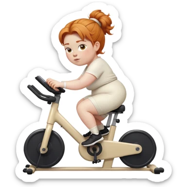 Fat Ginger girl messy bun riding stationary bike cream outfit sticker