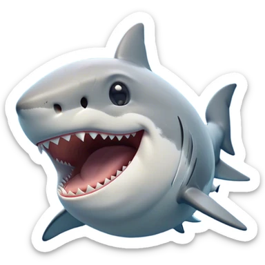Cinematic Cute Yawning Great White Shark Portrait Emoji, Head tilted slightly with a dramatic, wide-open yawn, showcasing its robust, streamlined form with a slightly open mouth revealing powerful jaws and sleepy, half-closed eyes, Simplified yet irresistibly adorable features, highly detailed, glowing with a soft, cozy oceanic glow, high shine, relaxed yet expressive, stylized with a hint of whimsical aquatic ease, soft glowing outline, capturing the essence of a drowsy yet affectionate great white shark that appears ready to stretch and yawn its way out of the screen! sticker