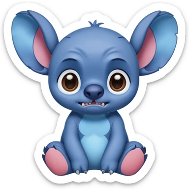 sad stitch full body and cute animated looks like the stitch in the Disney animated movie make his eyes animated and big brown eyes sticker