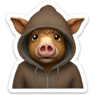 wild tired brown boar in hoodie and winter hat sticker