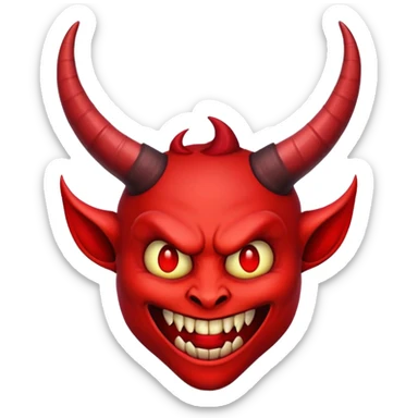 demonic emoji face with red skin, horns, and wicked grin sticker