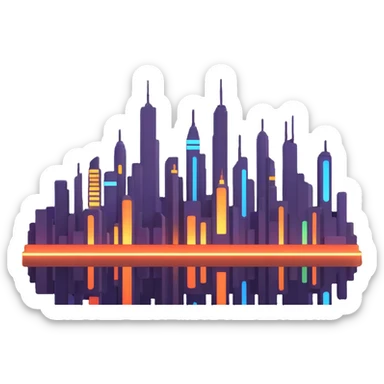 futuristic city skyline, glowing lights, sense of optimism sticker