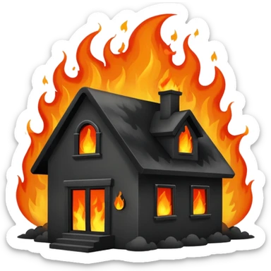 a house on fire, emoji style sticker