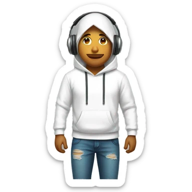 A Indian body with head phone and white hoodie  sticker