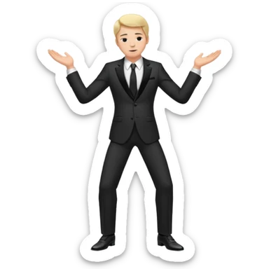 Man formally dressed, put both hands on top of navel and bowing sticker