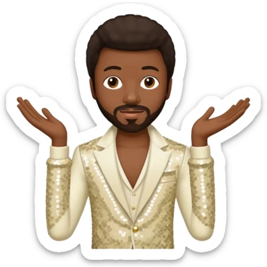 Maurice White from Earth, Wind & Fire with dark brown hair, ivory sequin outfit sticker