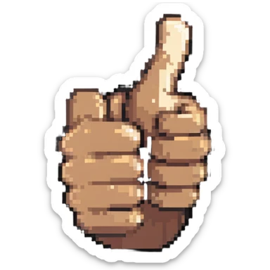 Thumbs up hand with dark skin and light skin highlights, pixelated style sticker