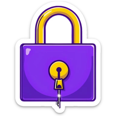 An enchanted golden lock with magical sparkles and purple energy radiating from it sticker