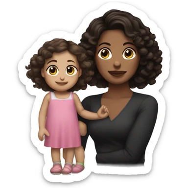 straight Brunette hair and fair skinned woman holding curly black haired toddler girl  sticker