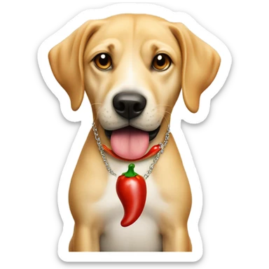 Dog with chili pepper necklace and cash on his mouth  sticker