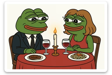 create a pepe on couple dinners, white background sticker