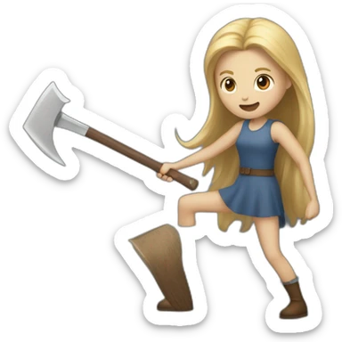 blonde girl throwing axe at tall man with brown hair sticker