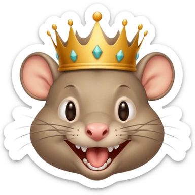 rat laughing like a villain in pleasure after stealing something with a crown sticker