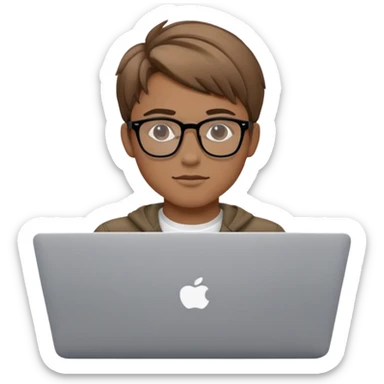 brown balayage college boy with MacBook with glasses sticker
