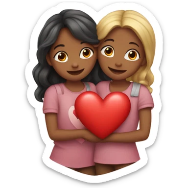 two girls hugging with hearts around them  sticker
