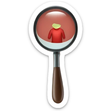 magnifying glass hovering over red shirt sticker