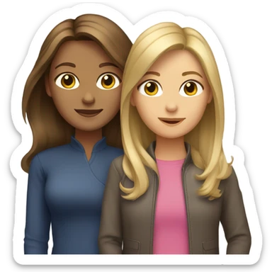 Brown hair with blonde highlights mom and brunette daughter  sticker