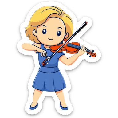 Full body of middle-aged blonde woman playing violin, standing position sticker