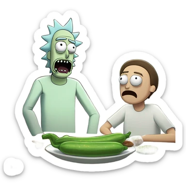 Rick and Morty eating pickle rick sticker