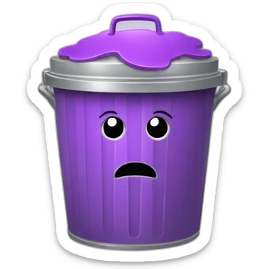 a silver trash bin with a smiley face with purple brain lid sticker