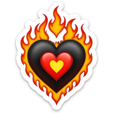 Black and red heart with small flames tattoo style sticker