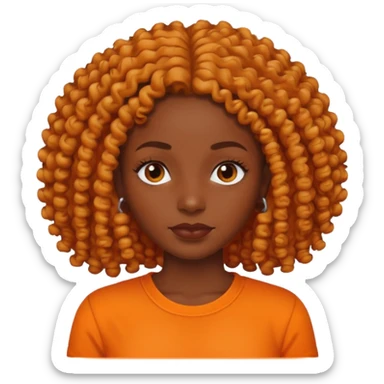 dark skin woman with organge shirt and curly hair sticker
