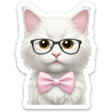 white fluffy nerdy kitten with pale pink bow sticker