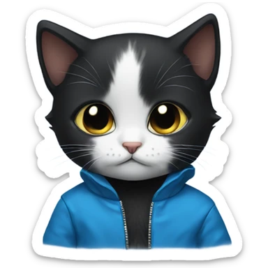  Black kitten with tears and a blue jacket  sticker