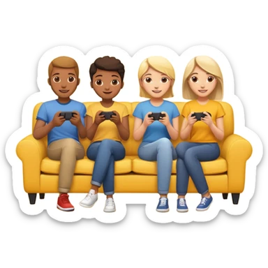group of friends on couch playing a game couch should be deep yellow color sticker