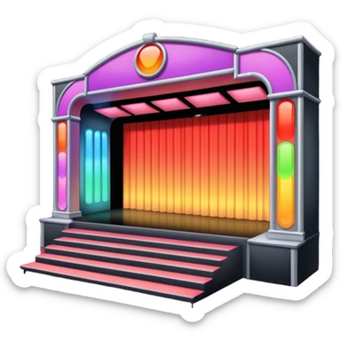 A concert-style stage with colored lights pointing downward. sticker