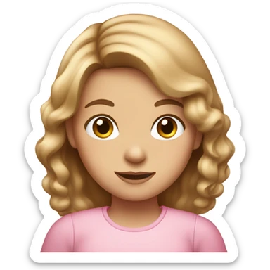 a girl with light brown hair and a pink shirt and a light pink bow in her hair sticker