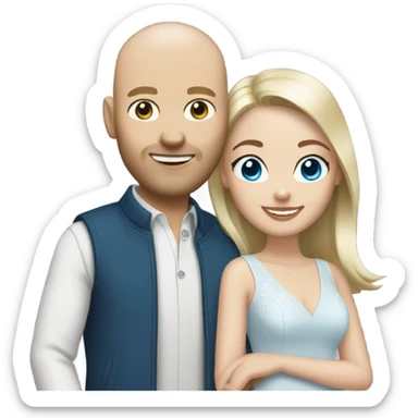 Newly engaged couple white bald man with blue eyes and white female with brunette hair and blue eyes sticker