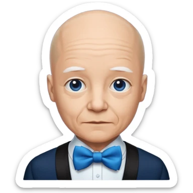 Bald with blue bow tie, midnight balck dress, age. sticker