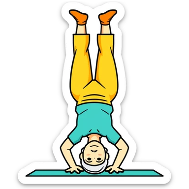 Old woman doing a head stand  sticker