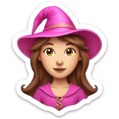 A brown haired elf with pink witch hat sticker