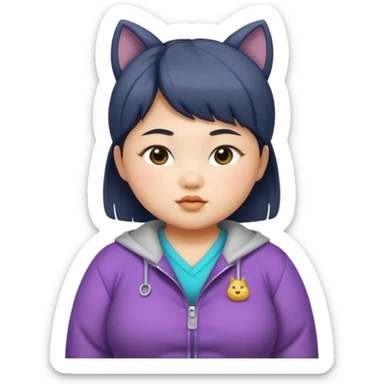 chubby Asian girl, medium wolf cut hairstyle, baby face, age 15, wearing funky clothes sticker