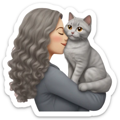 British shorthair grey cat kissing red wavy long hair white woman sticker