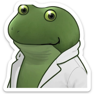 sad bufo frog as a doctor, white coat, direct gaze sticker