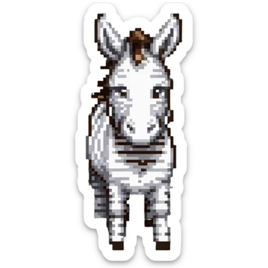A donkey with a zebra head, donkey body with brown fur and zebra head with black and white stripes sticker