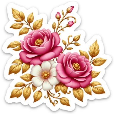 Reddish-pinkish and gold and white romantic vintage aesthetic decoration sticker