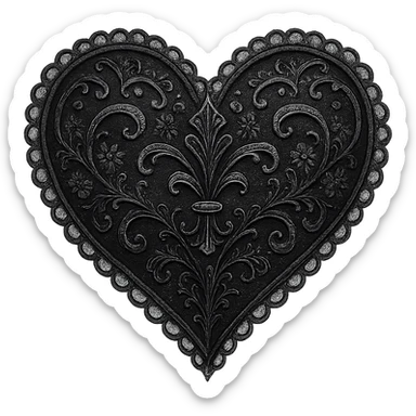 gothic heart, black lace and silver accents, no background sticker