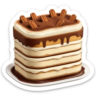 Cinematic Realistic Tiramisu Dessert Emoji, featuring layers of coffee‚Äêsoaked ladyfingers and mascarpone cream dusted with cocoa rendered with delicate textures and warm, inviting lighting. sticker