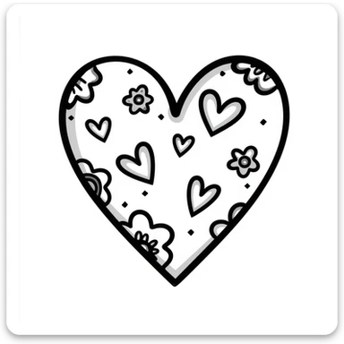 hand drawn heart with decorative elements, doodle style sticker