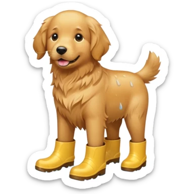 golden retriever with rainboots sticker