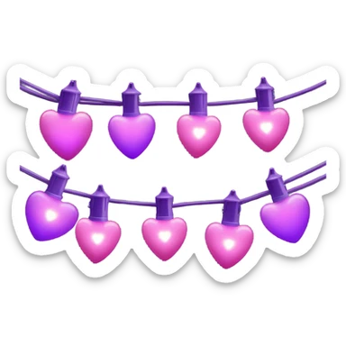 Realistic string lights with pink and purple bulbs in the shape of a heart and a power plug in on the end of the lights. sticker